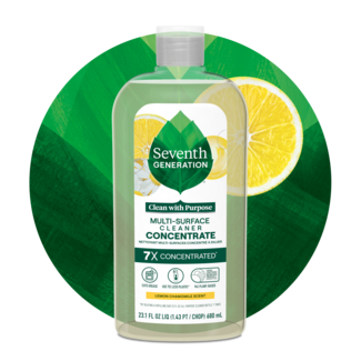 Multi-Surface Cleaner Concentrate - Lemon Chamomile - Front of bottle on leaf background